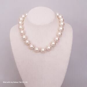 Vintage Classic Pearlesquec 14mm Bead Choker Necklace Mayonaise White SlideClasp